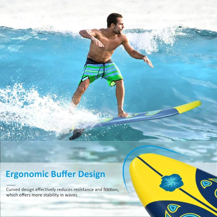 6' Surfboard Surfing Board with 3 Removable Fins for Beach and Pool Use Safety Leash Included EPS Core and EPE Deck Design Ligh