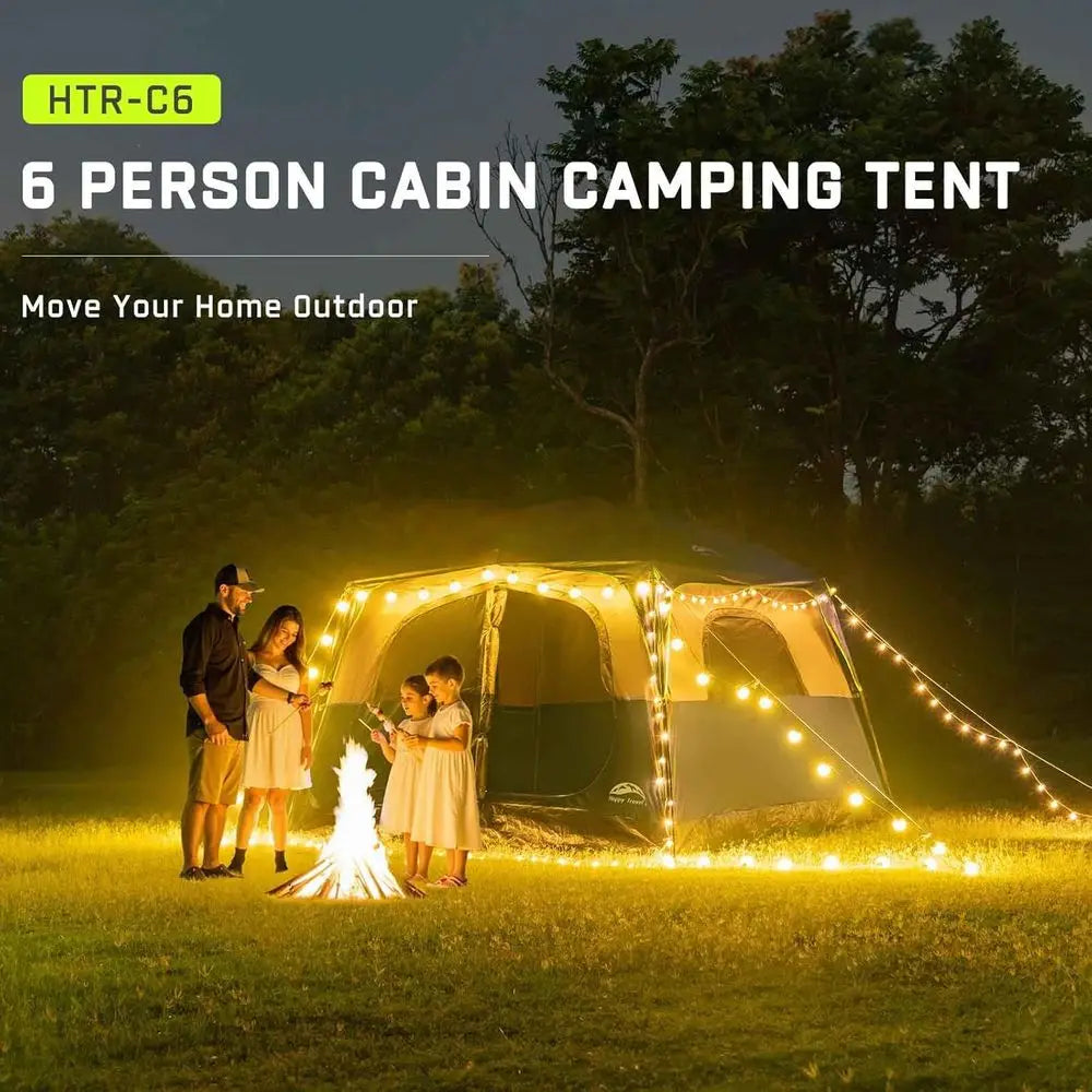 6-Person Waterproof Easy Setup Family Cabin Tent with 5 Mesh Windows and Carry Bag for Camping and Hiking