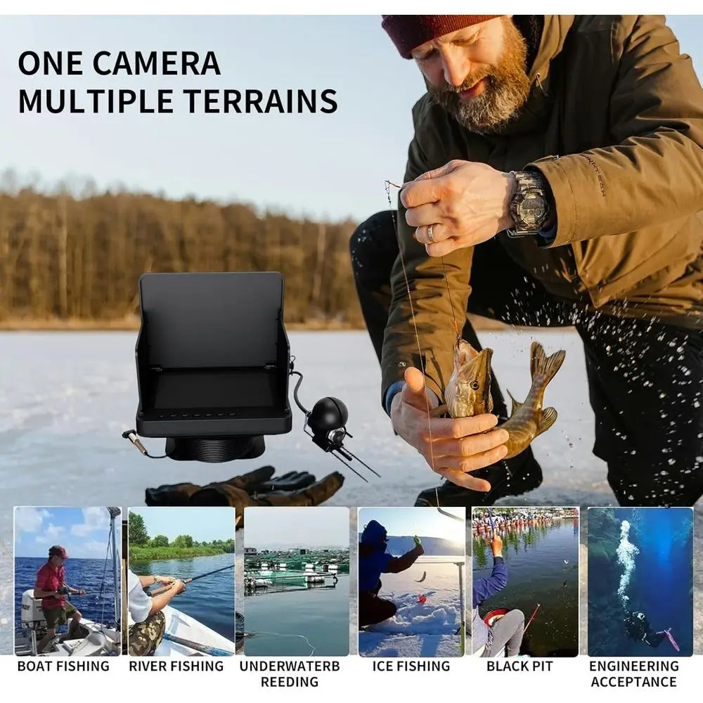 Underwater Fishing Camera| 10000mAh 18Hrs Night Vision Fish Finder, 5" 2000LUX Anti-Glare Screen, Mil-Grade Crash-Proof Camera,