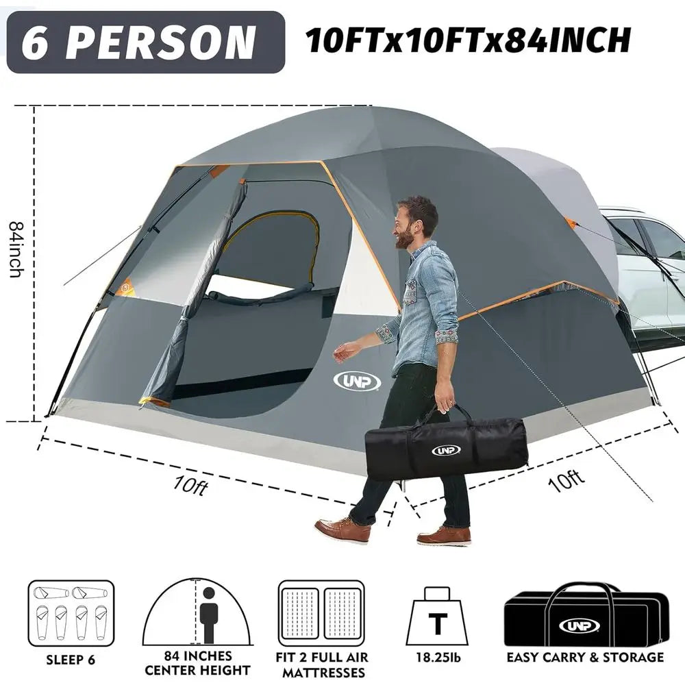 6 Person SUV Camping Tent, Easy Setup, Outdoor Car Tent with Rainfly, 10' x 10'