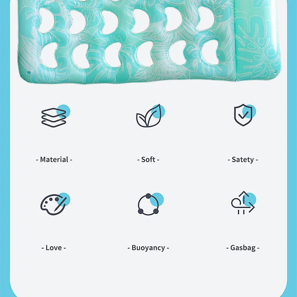 Inflatable Floating Bed with Headrest Inflatable Water Sleeping Bed Portable Swimming Pool Air Mattress for Swimming Pool Party