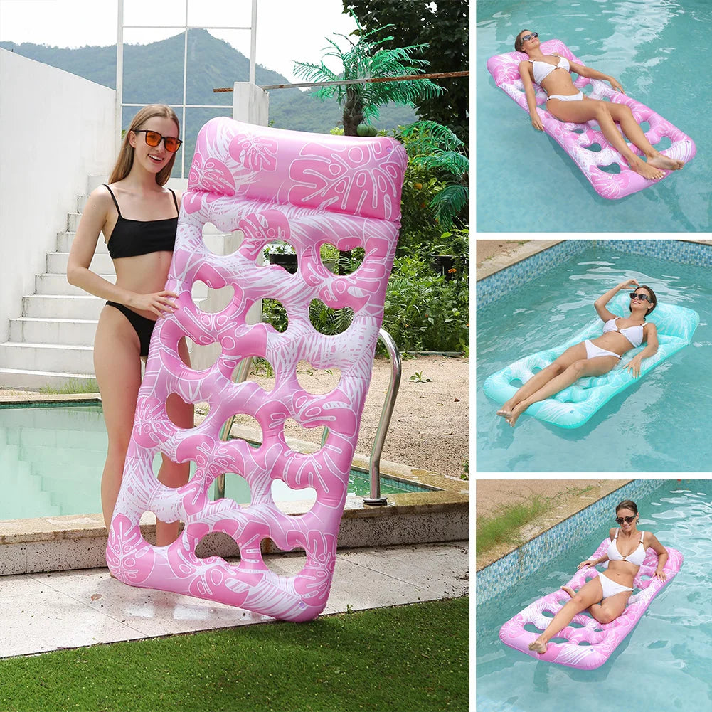 Inflatable Floating Bed with Headrest Inflatable Water Sleeping Bed Portable Swimming Pool Air Mattress for Swimming Pool Party