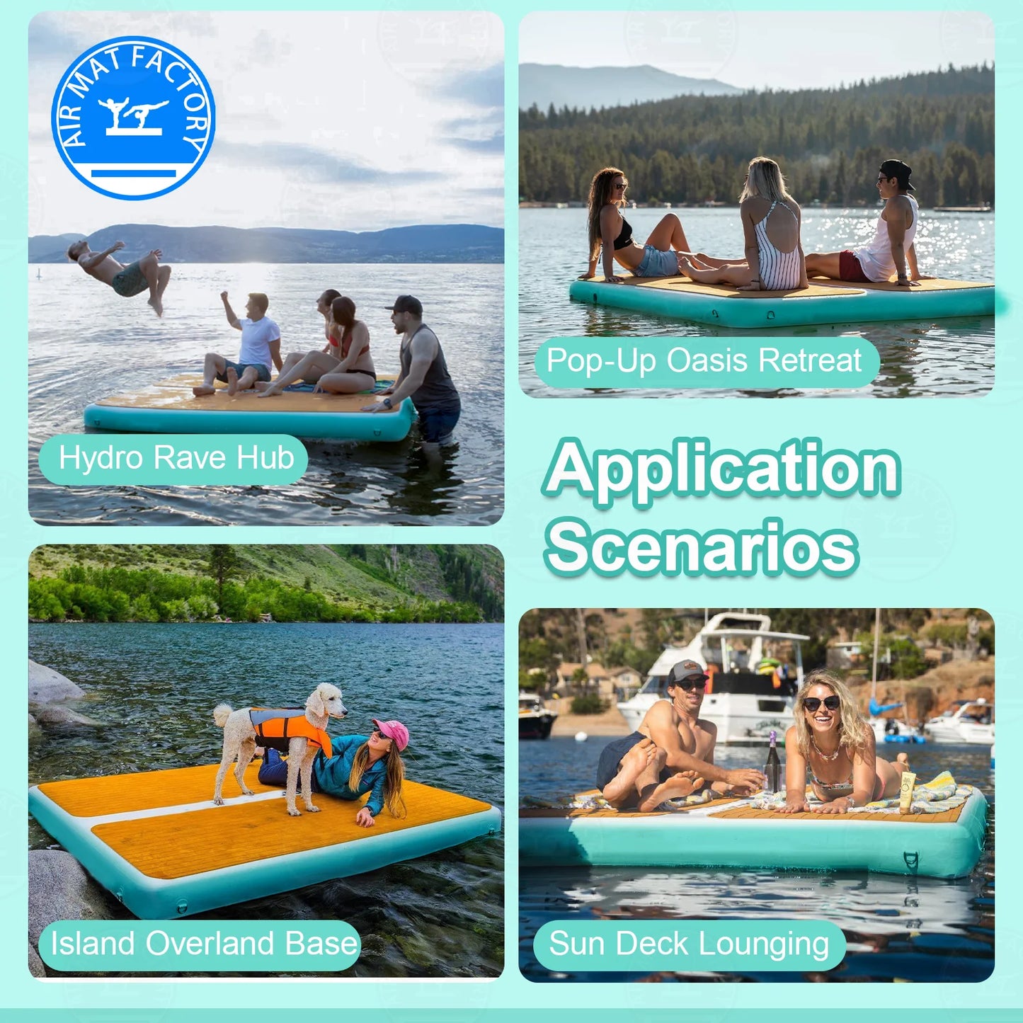 Stock!!Water Sports Inflatable Floating Raft Non Slip Inflatable Dock Platform  Foldable Yoga Mat for pool, beaches, ocean lake
