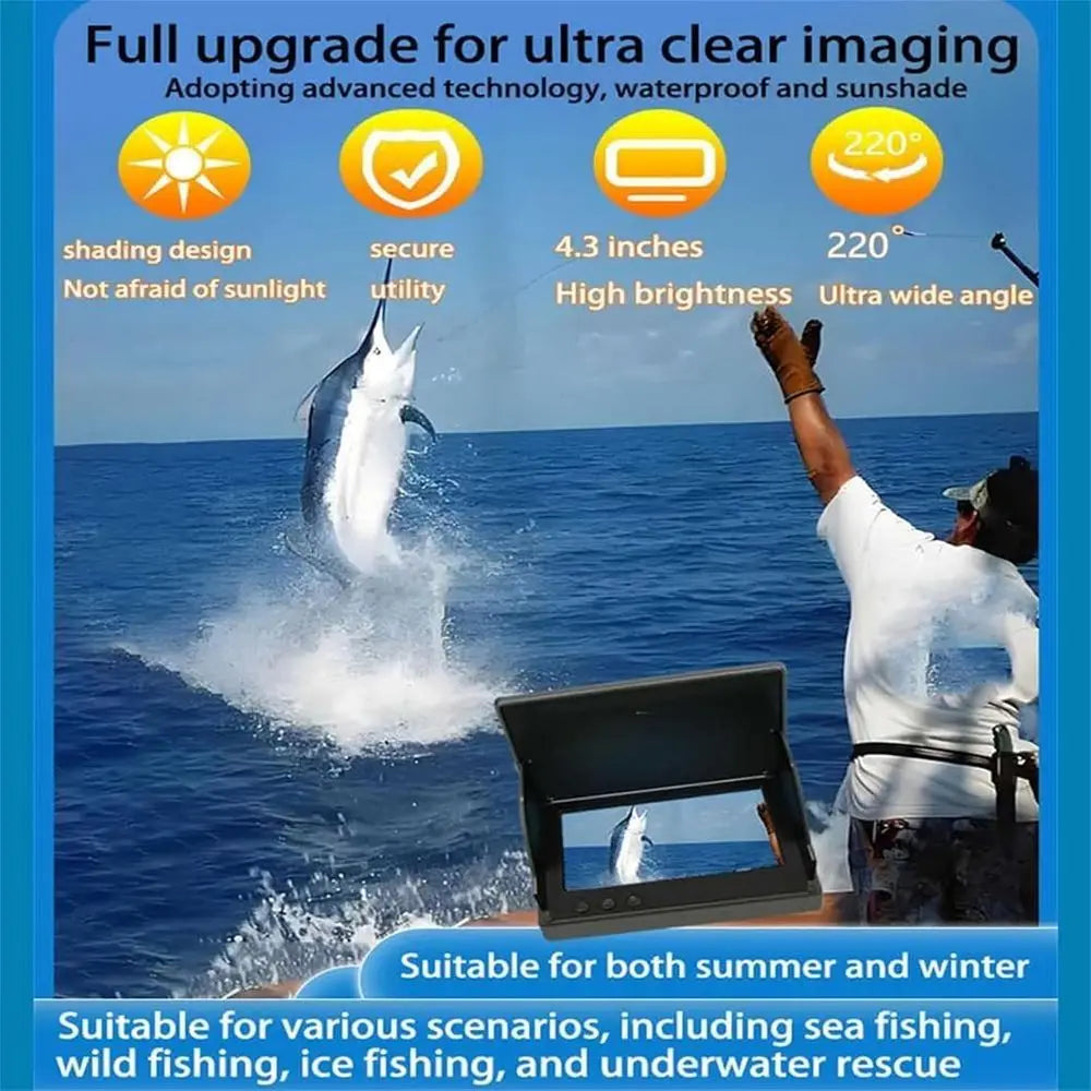 Underwater Fishing Camera, Ice Fishing Camera with Night Vision Light, Fish Finder with 4.3inch IPS Display, 220° Wide Angle, fo