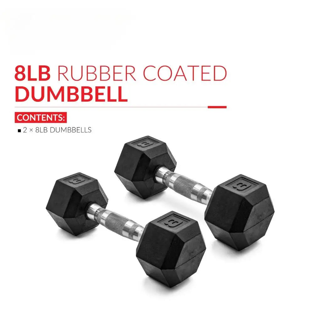 8lb Rubber Hex Dumbbell Set for Home Gym, Anti-Roll Design with Grip Handle for Weightlifting & Training