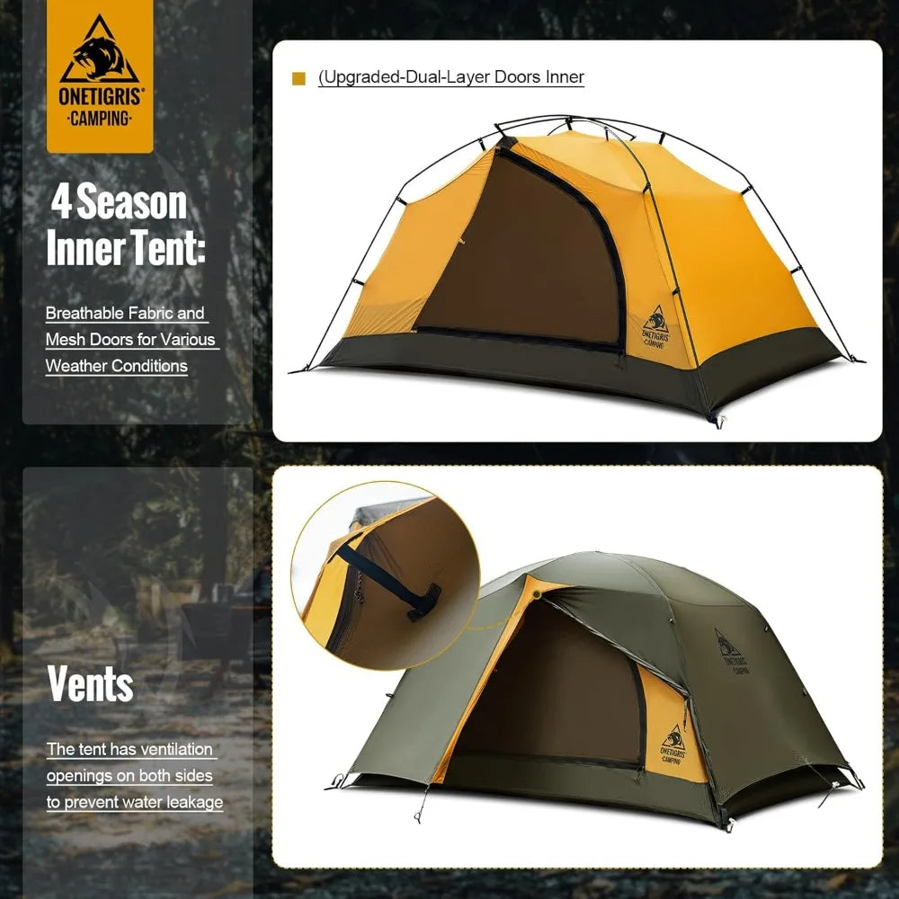 4 Season Waterproof Lightweight Camping Tent for 2 Person Backpacking Hiking Easy Setup Instant Outdoor