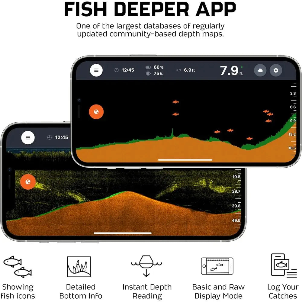 Start Fish Finder - Portable and Depth Finder for Recreational Fishing from Dock, Shore, Bank or Kayak | Castable Smart Sonar wi