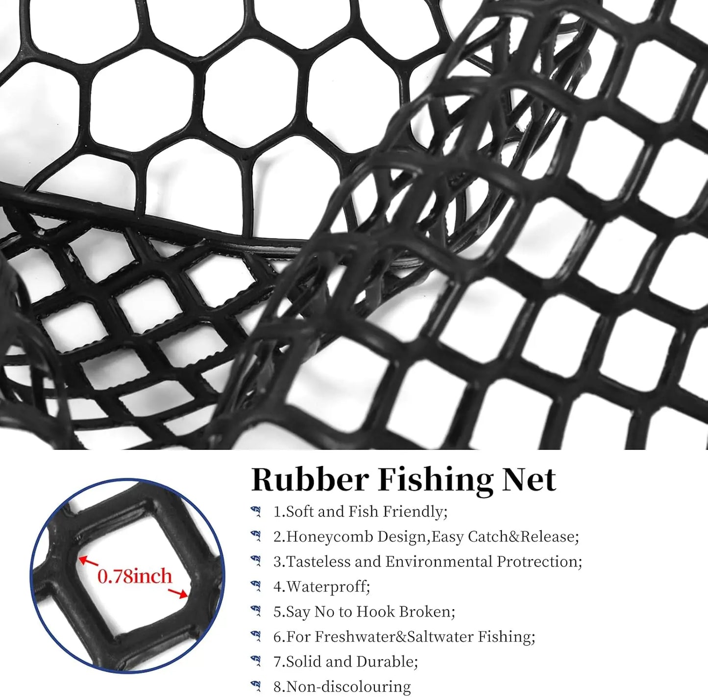 Large Folding Rubber Fishing Net with Aluminum Pole Handle, Extends to 67 Inches for Freshwater and Saltwater