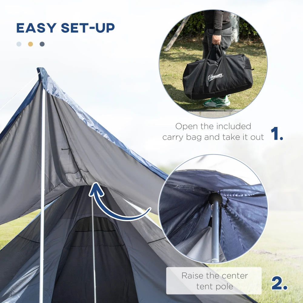 Two-Person Quick Setup Waterproof Teepee Tent With Floor