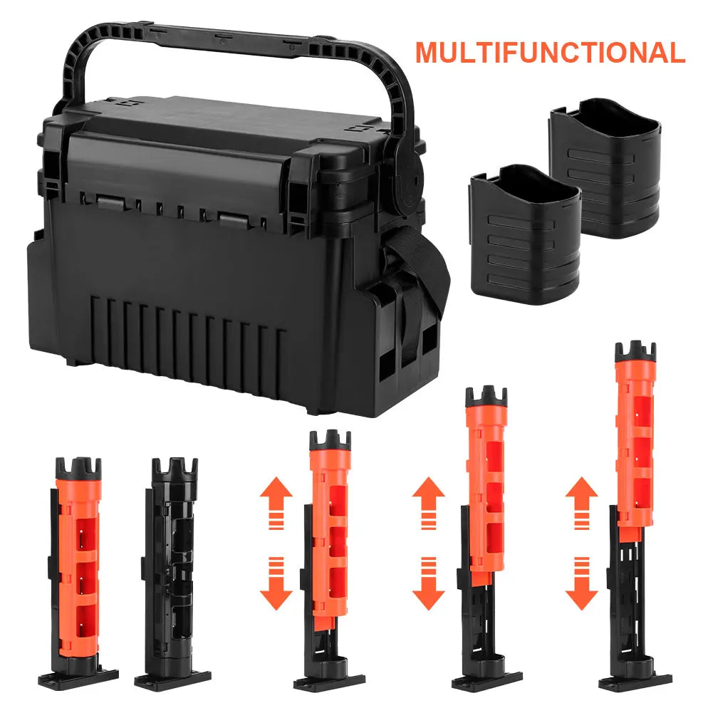 2 Tier Fishing Tackle Box Fishing Gear Box with Cup & Rod Holder Fishing Box Large Capacity Fishing Tool Box Fishing Accessories