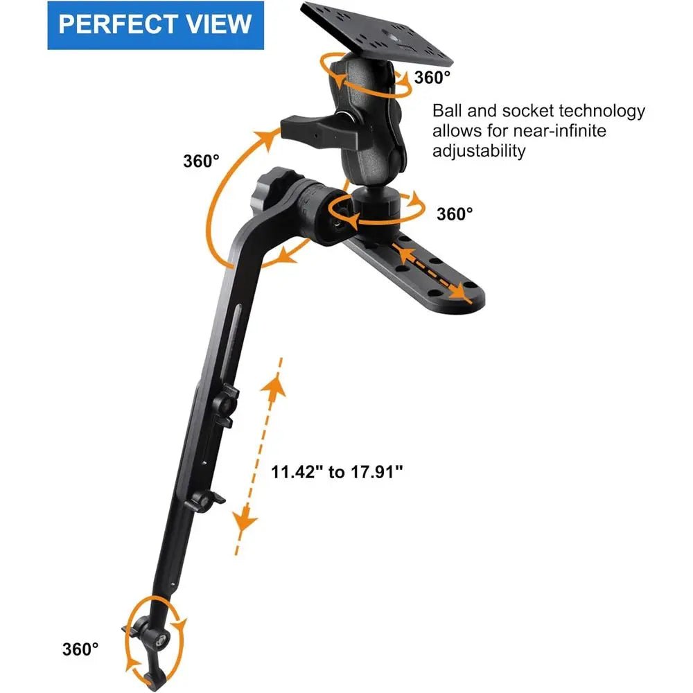 1.5" Ball Kayak Fish Finder Mount with Transducer Mounting Arm, Marine Electronic Mount Plate with Low Profile Track, Compatible