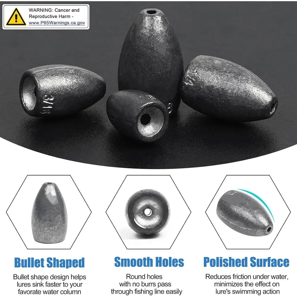 Bass Fishing Sinkers: Bullet, Flipping, Punching & Carolina Rig Weights - Freshwater & Saltwater Use 1/8, 3/16, 1/4, 3/8 oz
