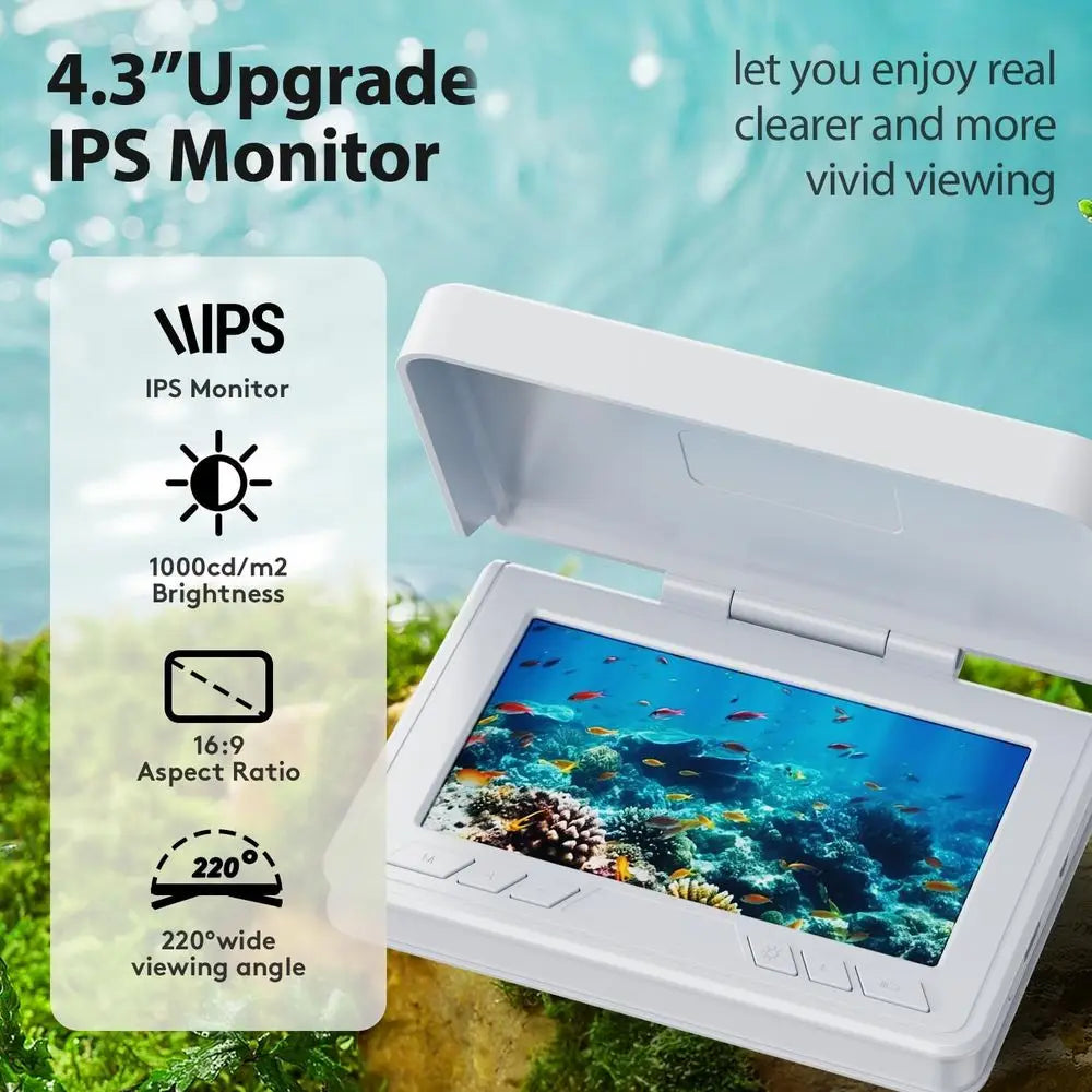 HD Underwater Fishing Cam with 4.3 Screen, 5000mAh Battery, 65ft Cable & 12 IR Lights for Boat & Ice Fishing