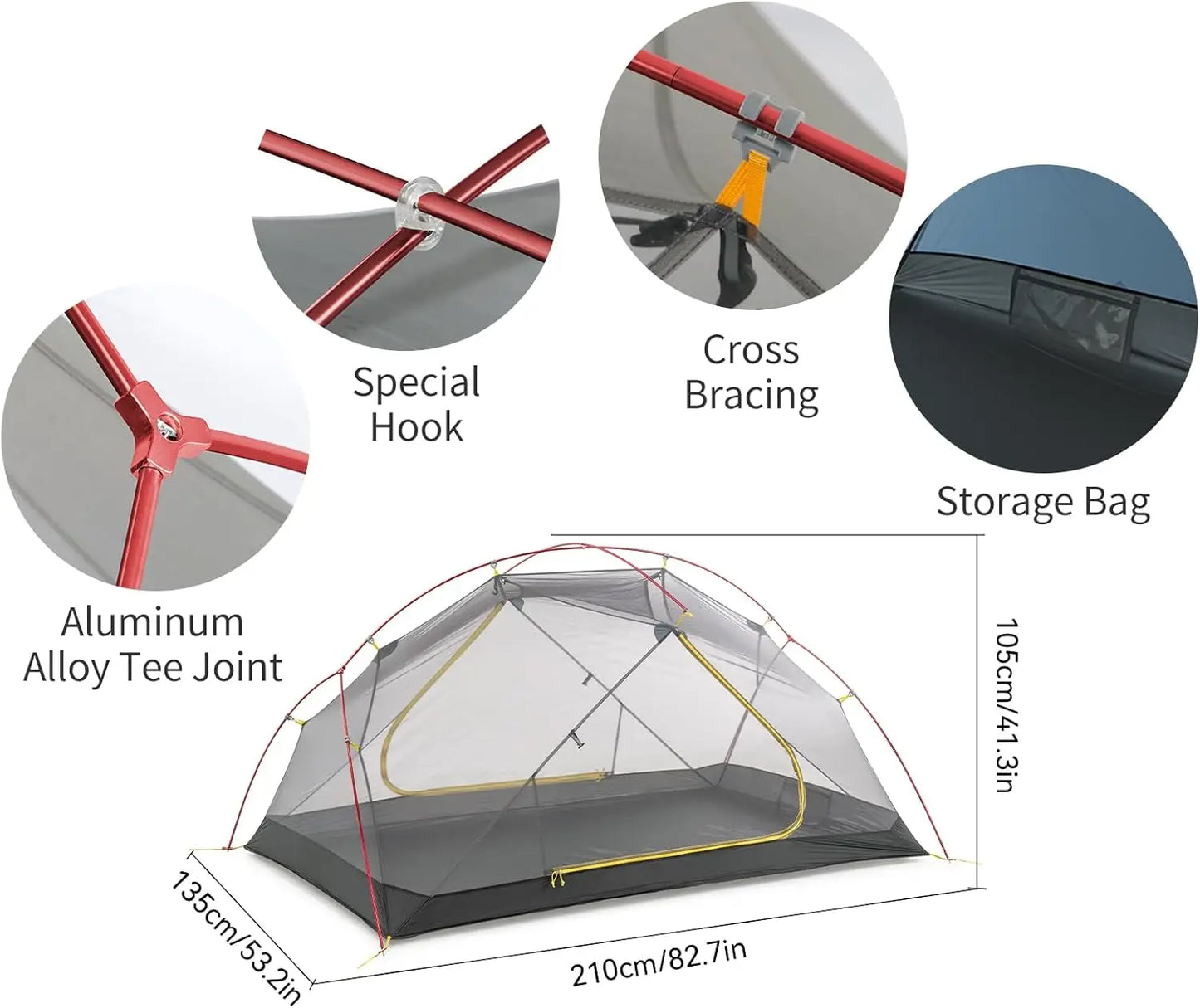 Ultralight 2-Person 3-Season Camping Tent for Hiking and Cycling, Easy Setup and Waterproof