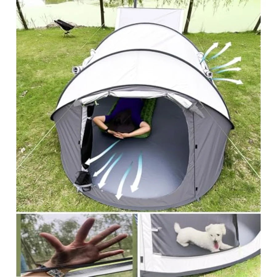 4 Person Easy Pop Up Tent Waterproof Automatic Setup with 2 Doors Instant Family Tents for Camping Hiking and Traveling in Outd