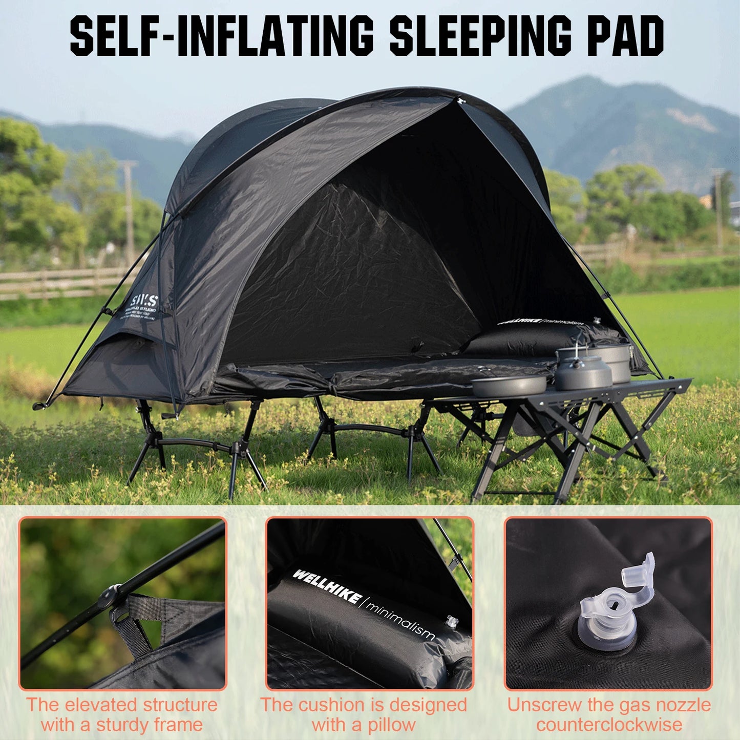 3 Pcs Set Marching Bed Outdoor Portable Tent with Storage Bag Portable Off Ground Elevated Tent Fit Camp Backpacking Hiking